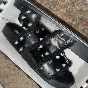 Fuzzy studded sandals